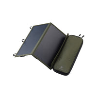 hero image of the nestout olive green 2 solar panel unfolded angled