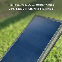 HIGH QUALITY SUNPOWER MAXEON CELLS | 24% CONVERSION EFFICIENCY | close up image of solar panel with green grass background