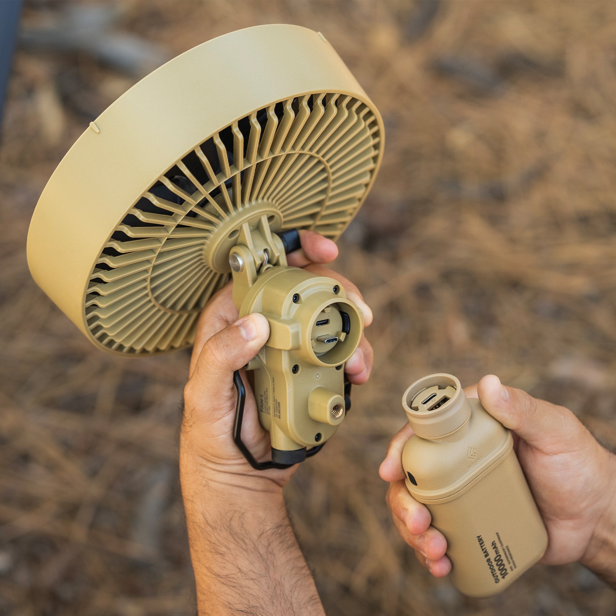 image of nestout beige fan with 10k battery custom fit