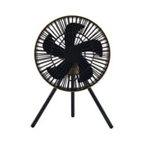 front hero shot of nestout beige fan with black tripod attached