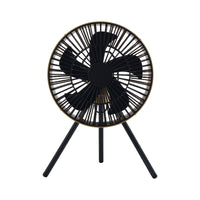 front hero shot of nestout beige fan with black tripod attached