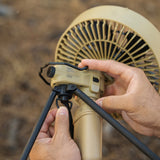 image of nestout beige fan with black tripod black cap screwed on
