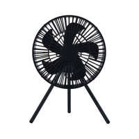 front hero shot of nestout black fan with black tripod attached