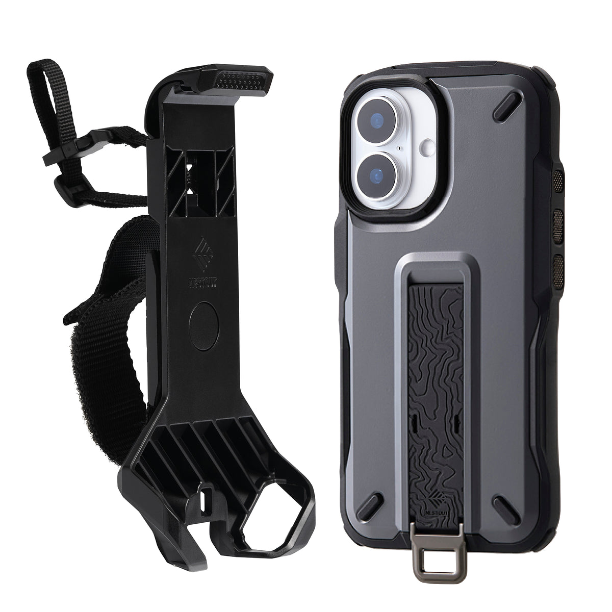 iphone case with quick release mount on white background