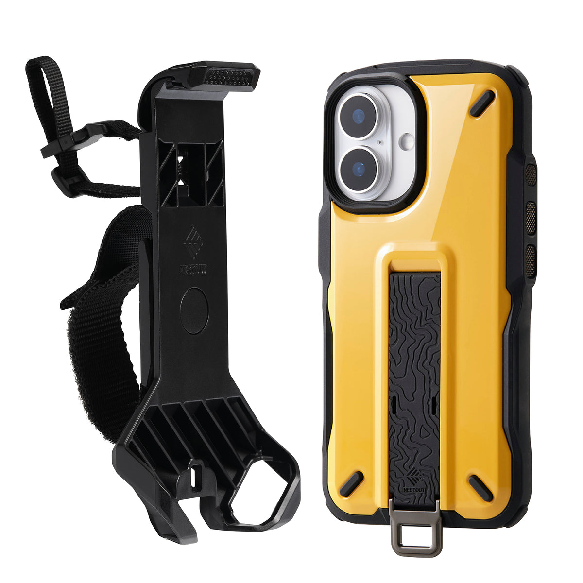 iphone case with quick release mount on white background
