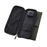 image of the nestout olive green 2 solar panel unfolded inside pocket with USB connector