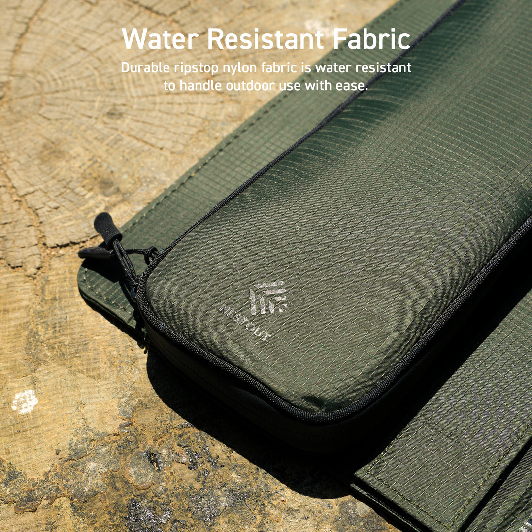 durable ripstop nylon fabric is water resistant to handle outdoor use with ease | NESTOUT portable solar generators for hiking, camping, fishing, and more