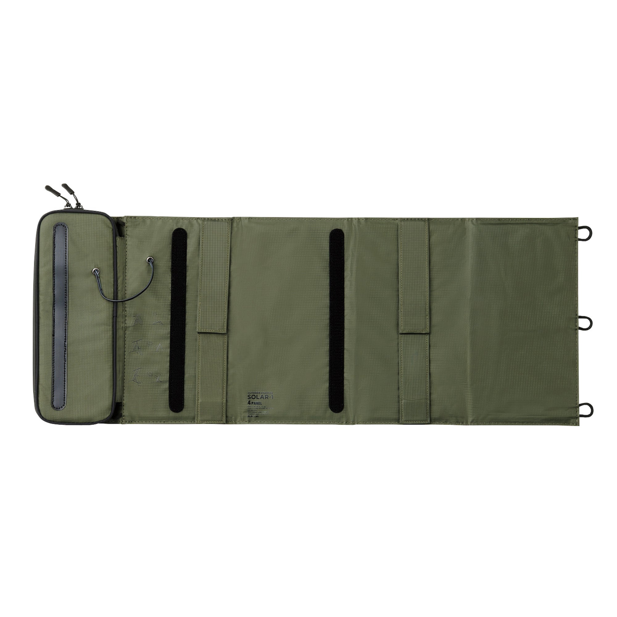 image of the backside of nestout olive green 4 solar panel unfolded open