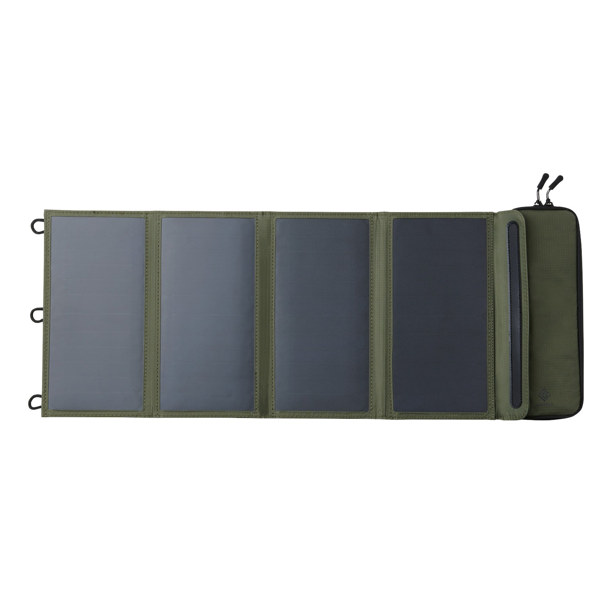image of the nestout olive green 4 solar panel unfolded open