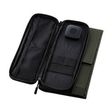 image of the nestout olive green 4 solar panel unfolded inside pocket with USB connector