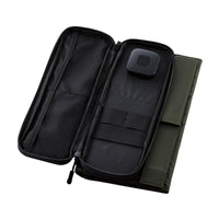 image of the nestout olive green 4 solar panel unfolded inside pocket with USB connector