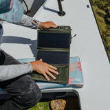 image of fisherman opening the nestout olive green 4 solar panel