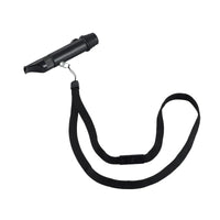 image of the nestout black whistle light with the lanyard attached