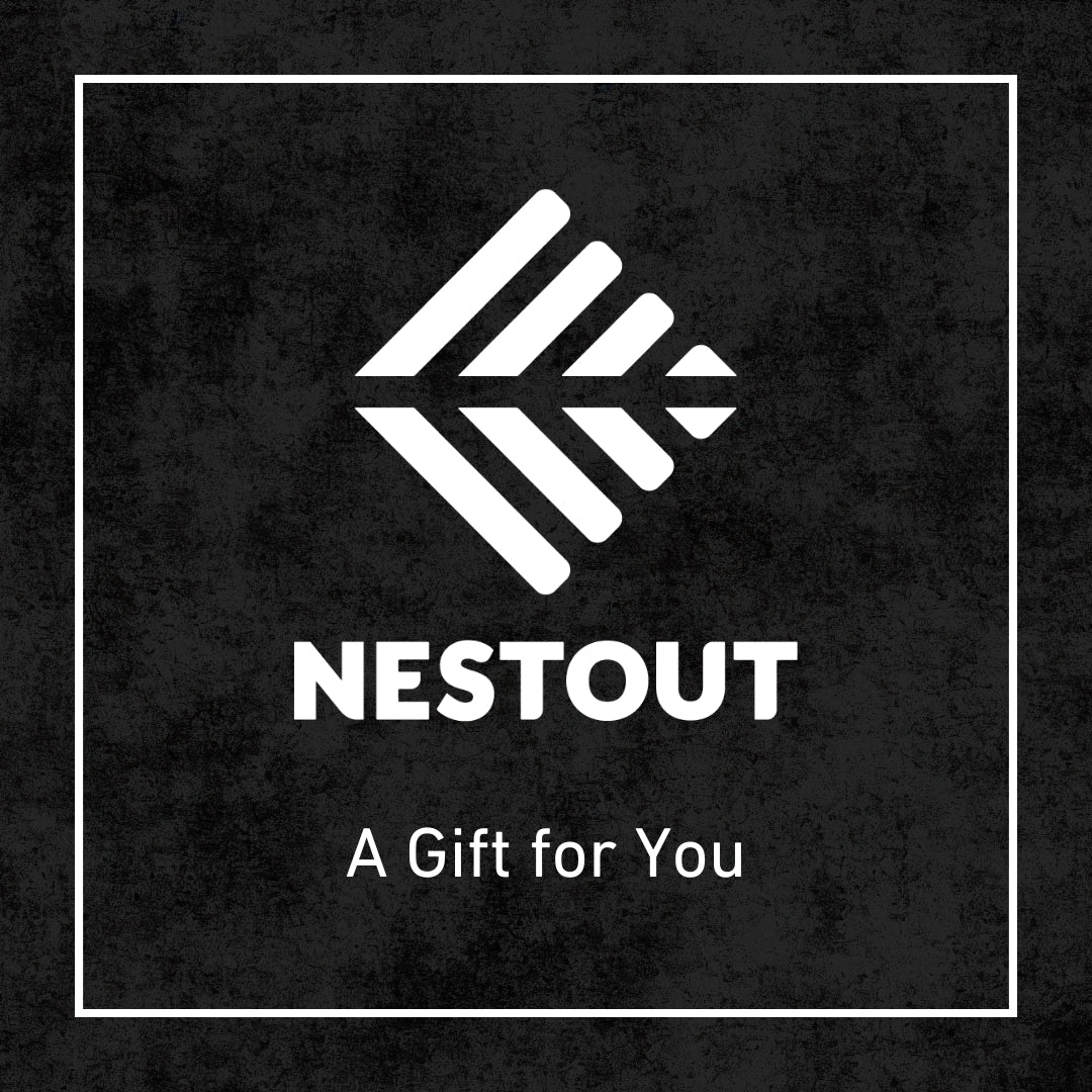 black rugged textured graphic with white thin line border, nestout logo in the middle, and the phrase "a gift for you" | this graphic is for the NESTOUT eGift card product for use at nestout.com only 