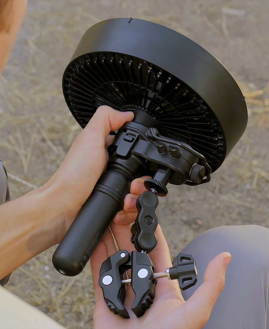 NESTOUT Black Fan-1 attached to Black 5,000 N Portable Outdoor Battery