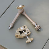Displaying the two components of the beige clamp arm which include the adjustable arm and clamp