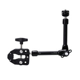Black clamp and arm with a white background