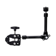 Black clamp and arm with a white background