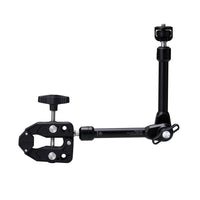 Black clamp and arm with a white background