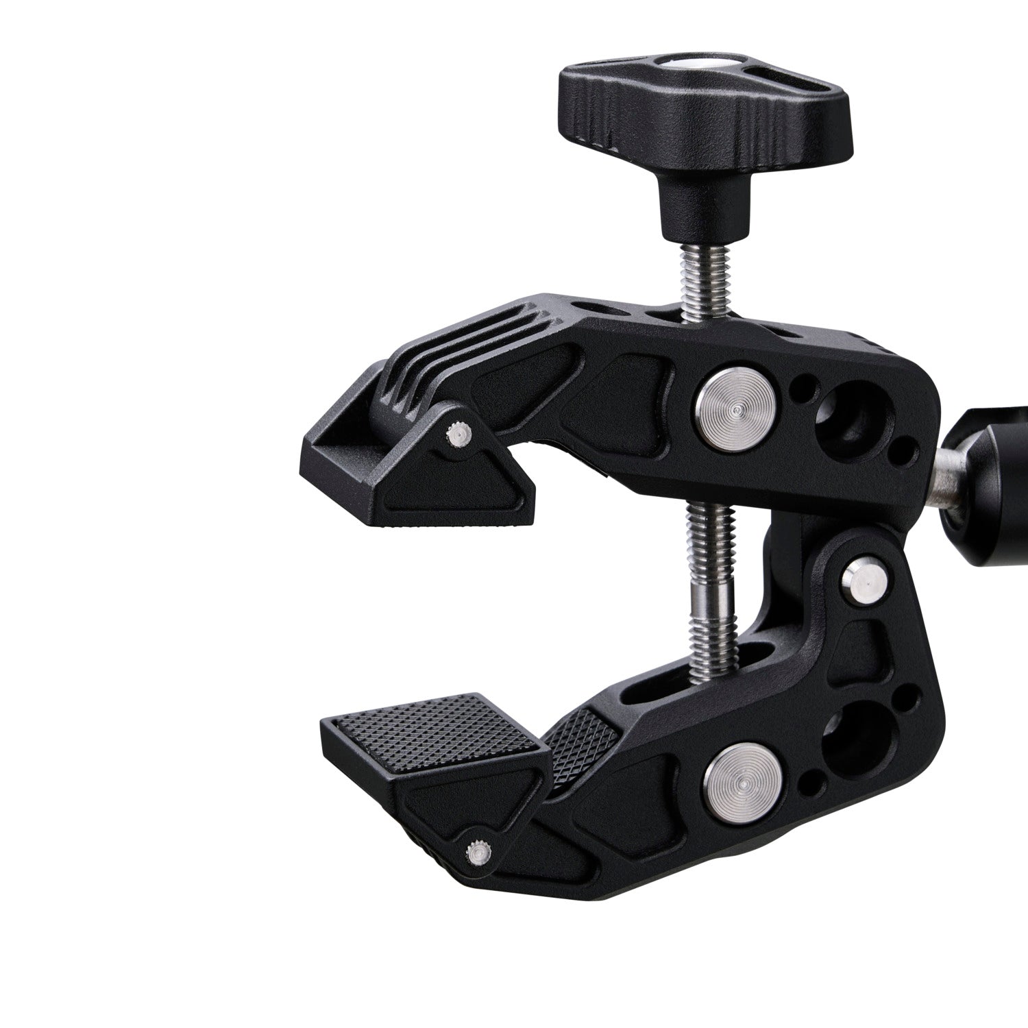 Close up of the black clamp with a white background