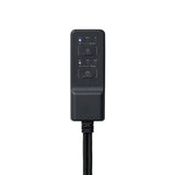 A black remote controller for the heating pad with a power button and indicator lights for Low, Mid, High, and BOOST settings, plus a timer button with lights for 60, 120, 240 minutes and SLEEP mode, shown on a plain white background.
