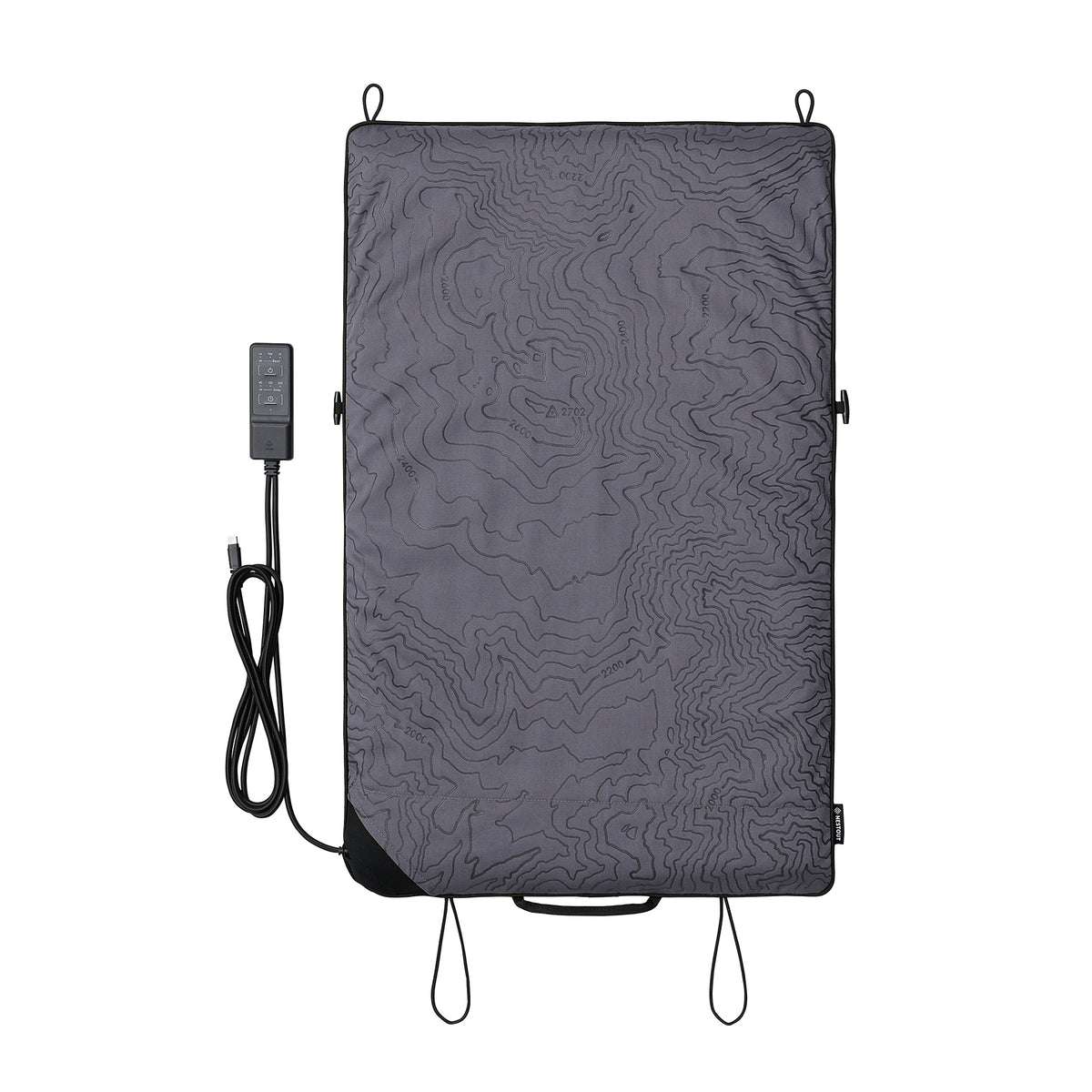 NESTOUT Electric Heater PAD-1 in Gray with a topographic contour pattern, shown with its black power cable and controller on a white background.