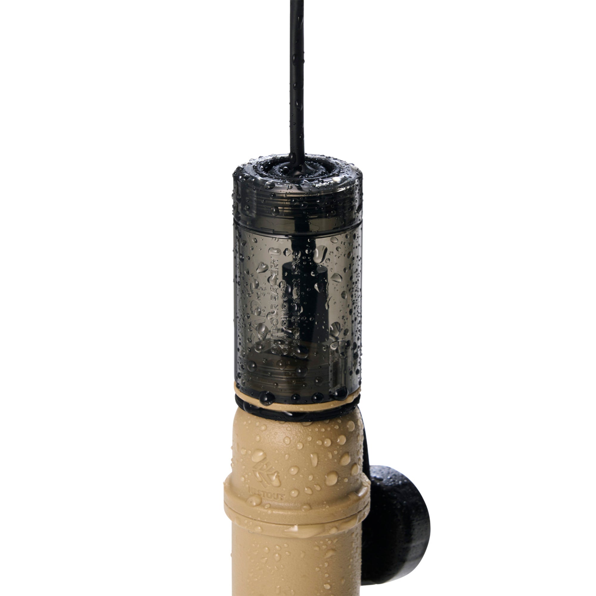 Wet outdoor battery with a charging cap connected to it