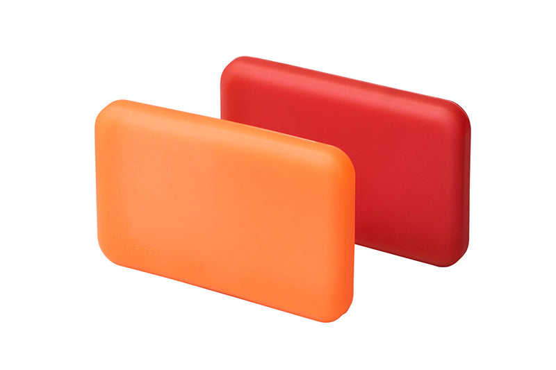 Orange and red flash led light filters with a white background 