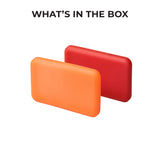 whats in the box red and orange filters with a white background