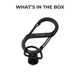 Black battery mount carabiner on a white background
