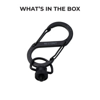 Black battery mount carabiner on a white background