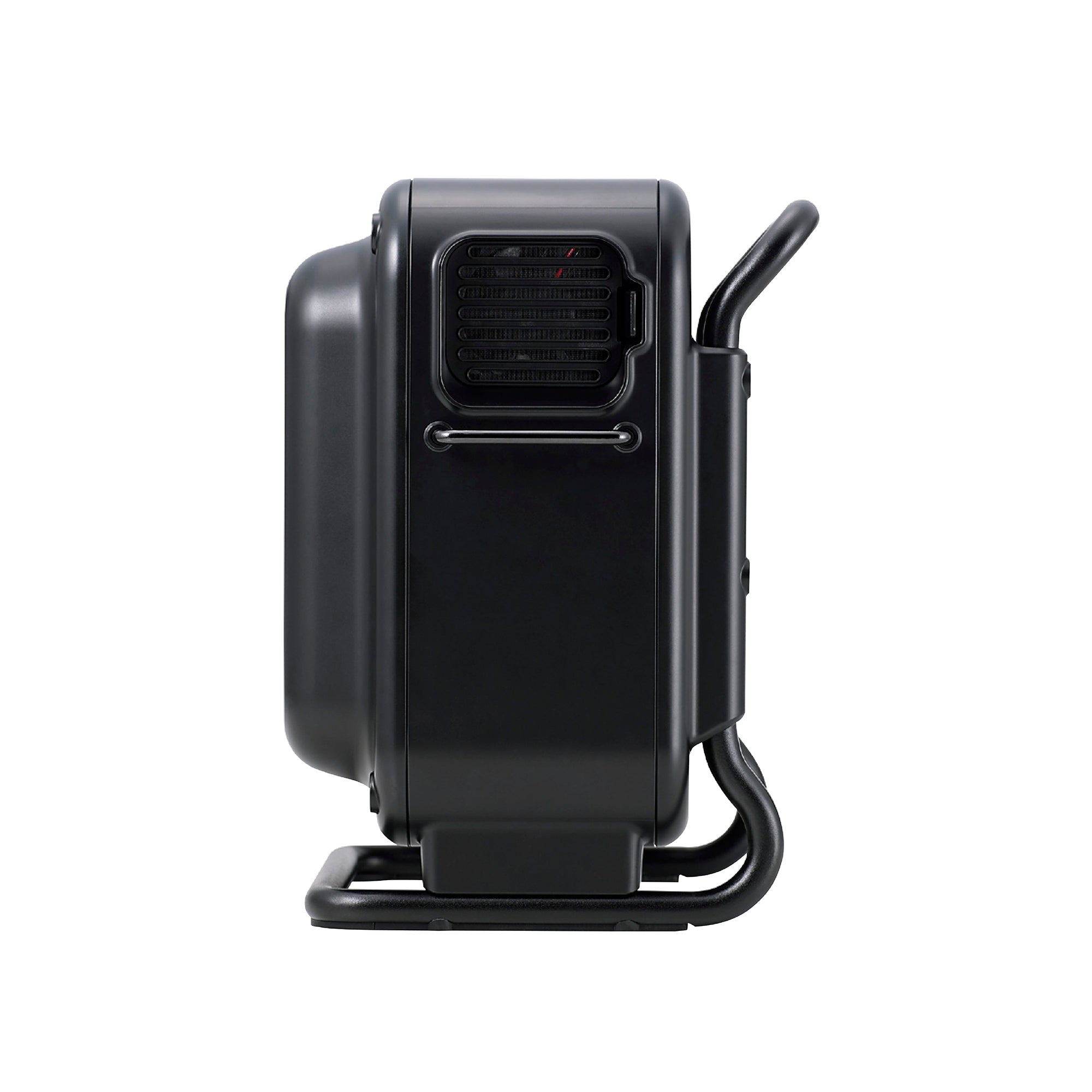 shot of the left side of the nestout beige 700N power station | shows the removable washable air filter | ultra lightweight and compact | cooling system with thermistor and washable air filter | 700W output 1300W surge | versatile 7-device charging