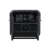 shot of the back of the nestout black 700N power station | ultra lightweight and compact | cooling system with thermistor and washable air filter | 700W output 1300W surge | versatile 7-device charging