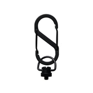 Black battery mount carabiner on a white background