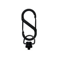 Black battery mount carabiner on a white background