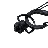 close up of the black battery mount carabiner and screw attachment