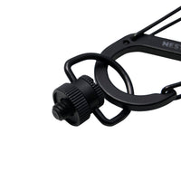 close up of the black battery mount carabiner and screw attachment