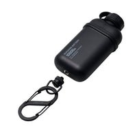 A black outdoor battery with a carabiner attachment, shown on a plain white background. The battery has white printed text that reads 'OUTDOOR BATTERY 10000AH'.