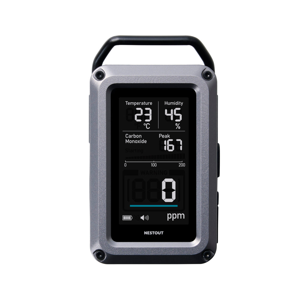 Portable co monitor with digital display on a white background