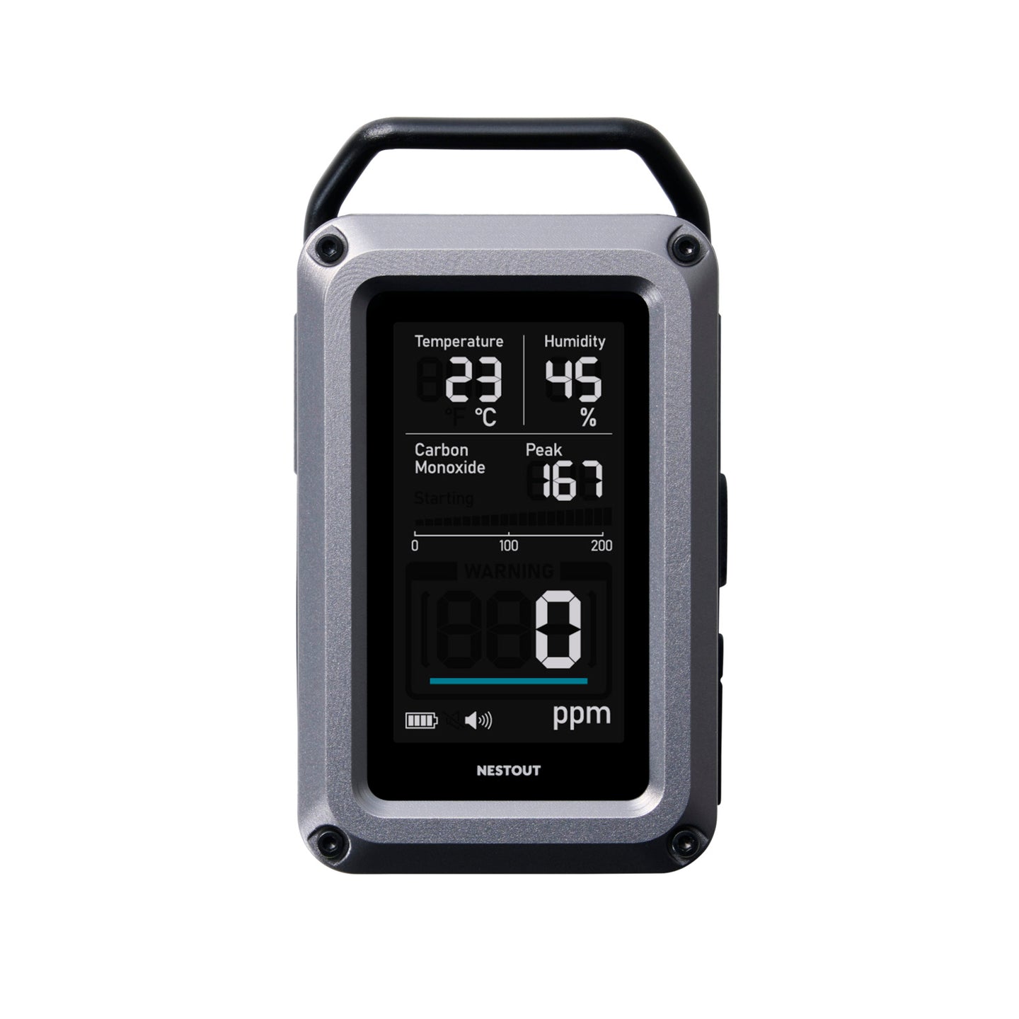 Portable co monitor with digital display on a white background