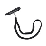 NESTOUT whistle light shown with black lanyard attached on a white background 