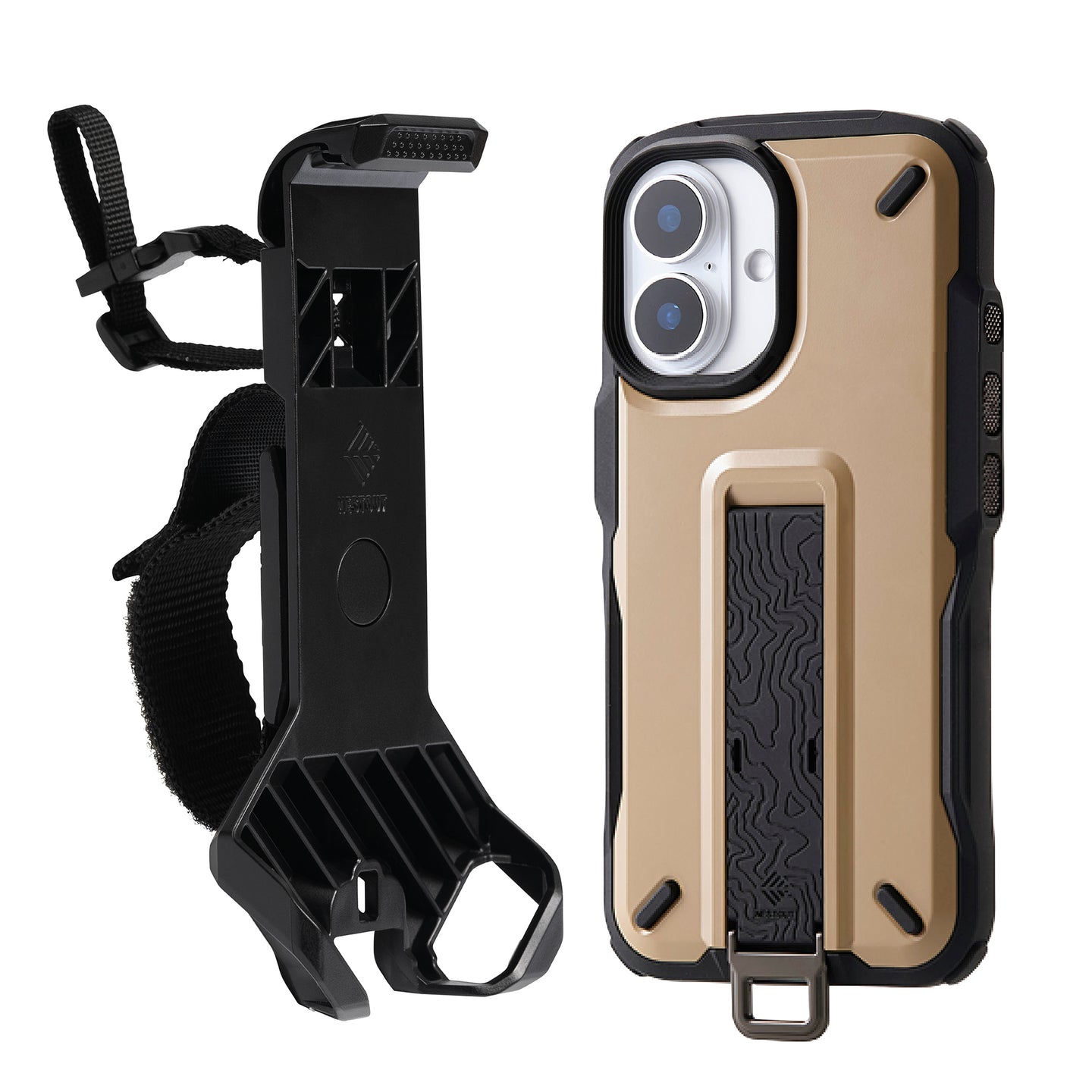 beige rugged bumper iphone 16 case and one snap stand mount | NESTOUT Phone Case