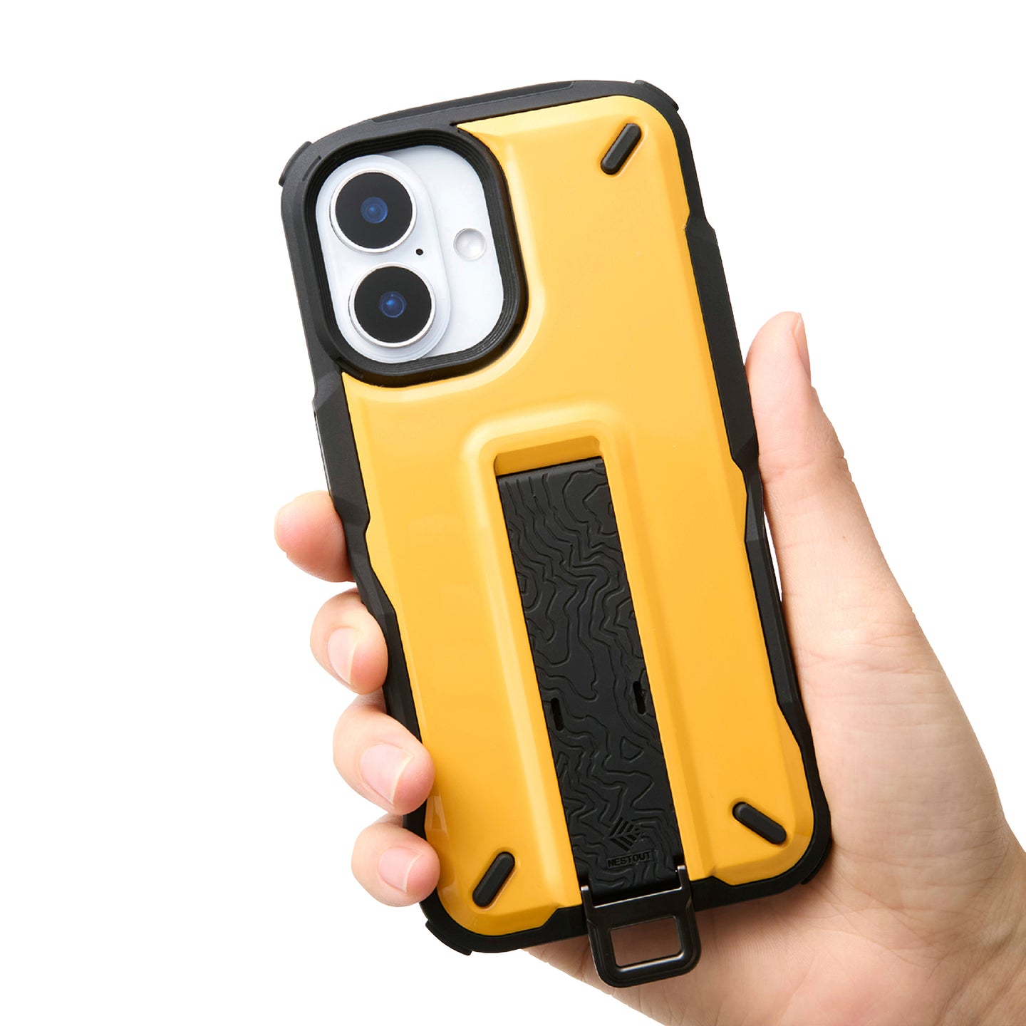 yellow rugged bumper iphone 16 case and one snap stand mount | NESTOUT Phone Case