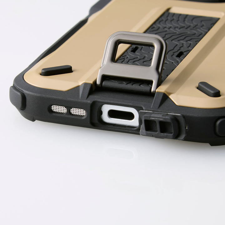 beige and black iphone case with waterproof port cover and lanyard hook