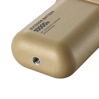 Bottom thread of beige colored 10000mAh power bank, used for attaching accessories like lights and fans