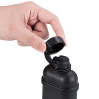 image of hand opening cap of nestout black colored cylinder battery pack with military IP67 rating | stores up to 10000N of power | rugged waterproof design | compact size | versatile charging | to be used with NESTOUT solar panels, fans, lamps, and flashes