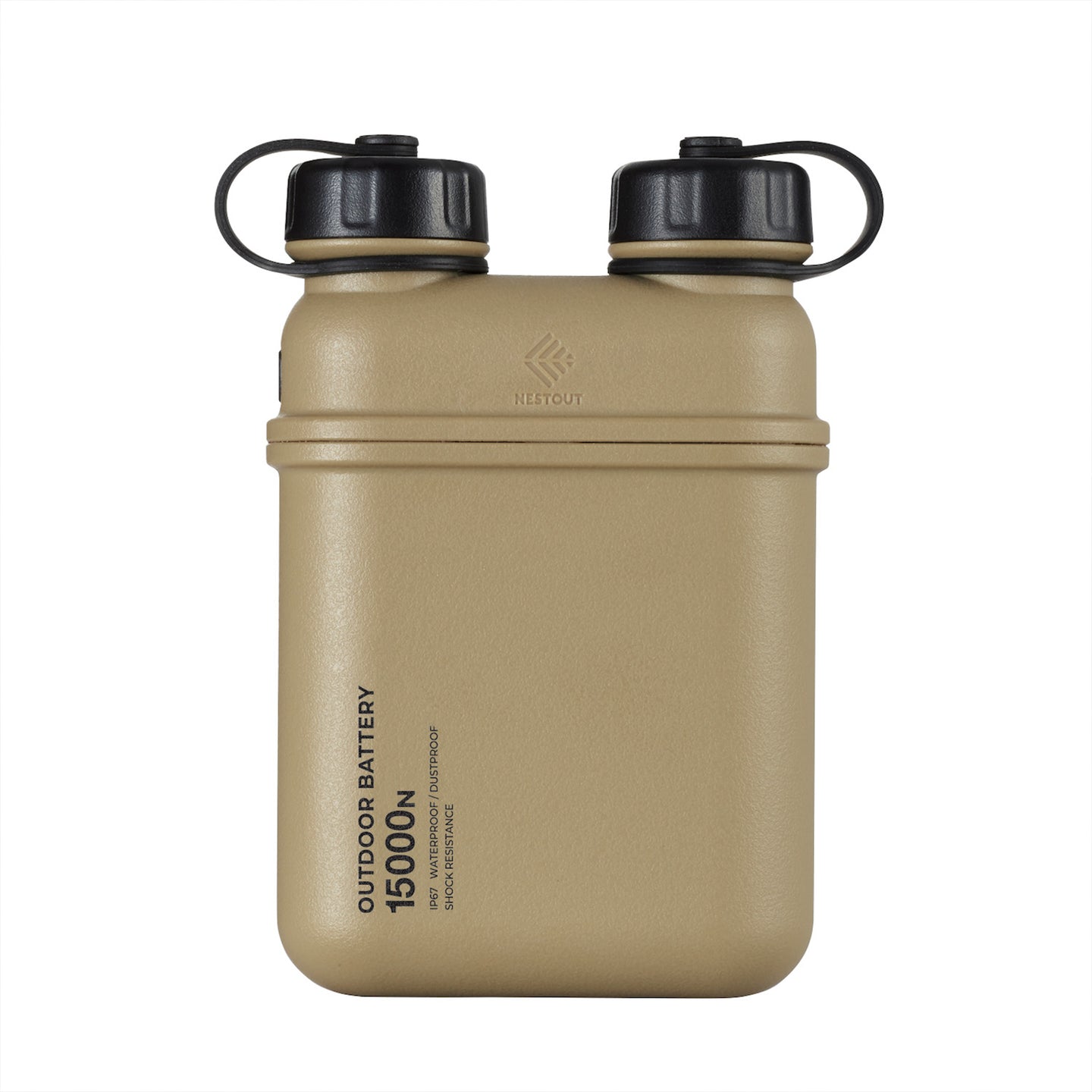NESTOUT beige 15000mAh battery pack with three charging ports and IP67 waterproof and dustproof rating