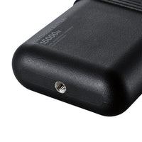 image of the bottom thread of 15k black colored cylinder battery pack | Features military IP67 rating | stores up to 15000N of power | rugged waterproof design | compact size | versatile charging | to be used with NESTOUT solar panels, fans, lamps, and flashes