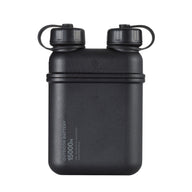 hero shot of nestout 15k black colored cylinder battery pack with military IP67 rating | stores up to 15000N of power | rugged waterproof design | compact size | versatile charging | to be used with NESTOUT solar panels, fans, lamps, and flashes