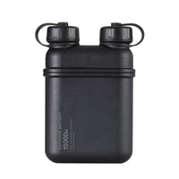 hero shot of nestout 15k black colored cylinder battery pack with military IP67 rating | stores up to 15000N of power | rugged waterproof design | compact size | versatile charging | to be used with NESTOUT solar panels, fans, lamps, and flashes